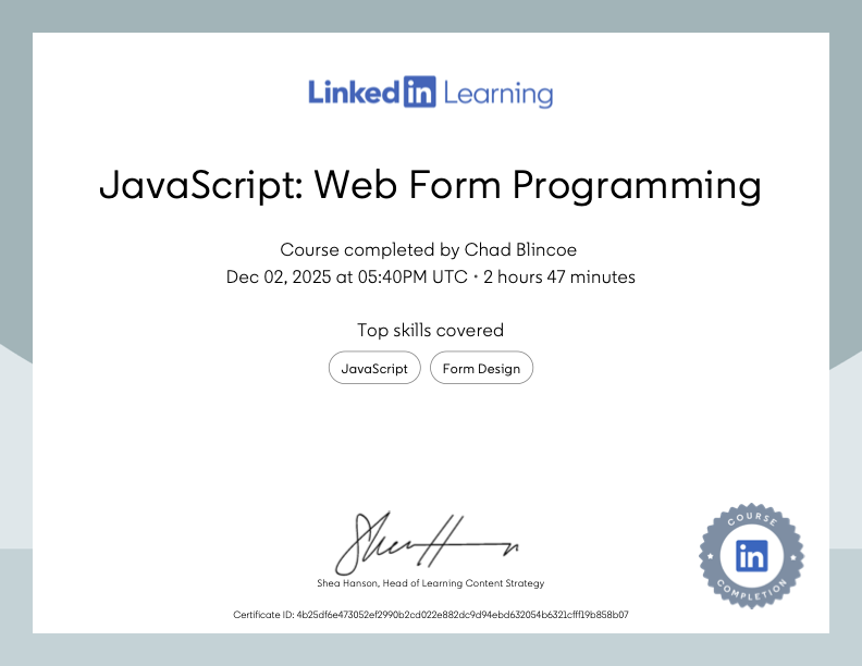 JavaScript Web Forms certification