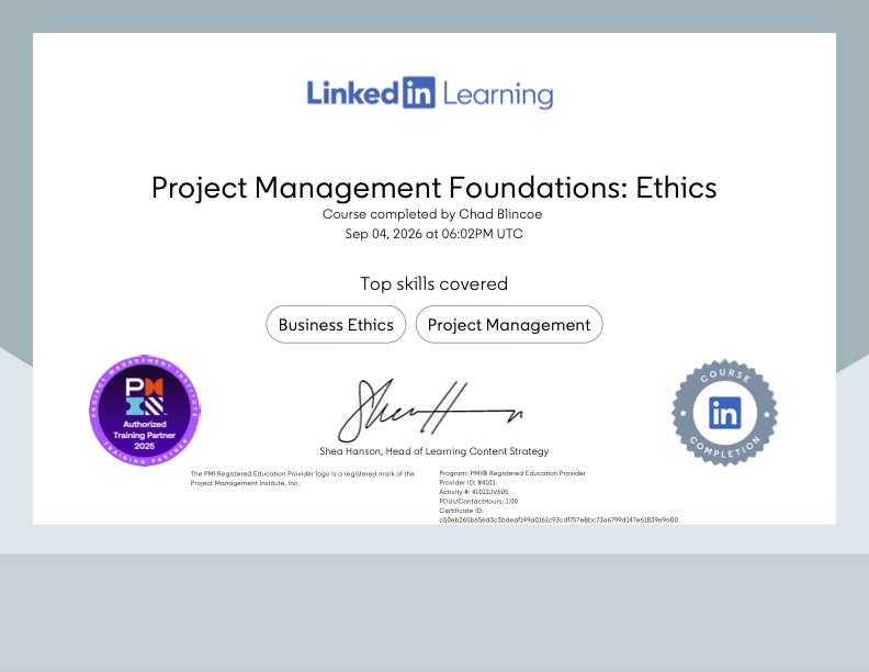 Project Management Foundations and Ethics certification