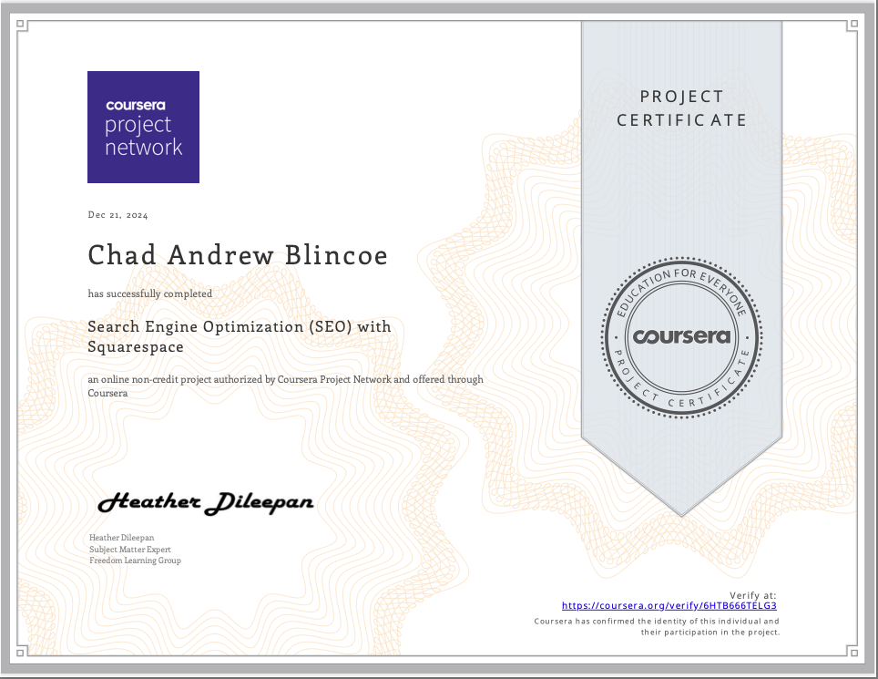 SEO for SquareSpace certification